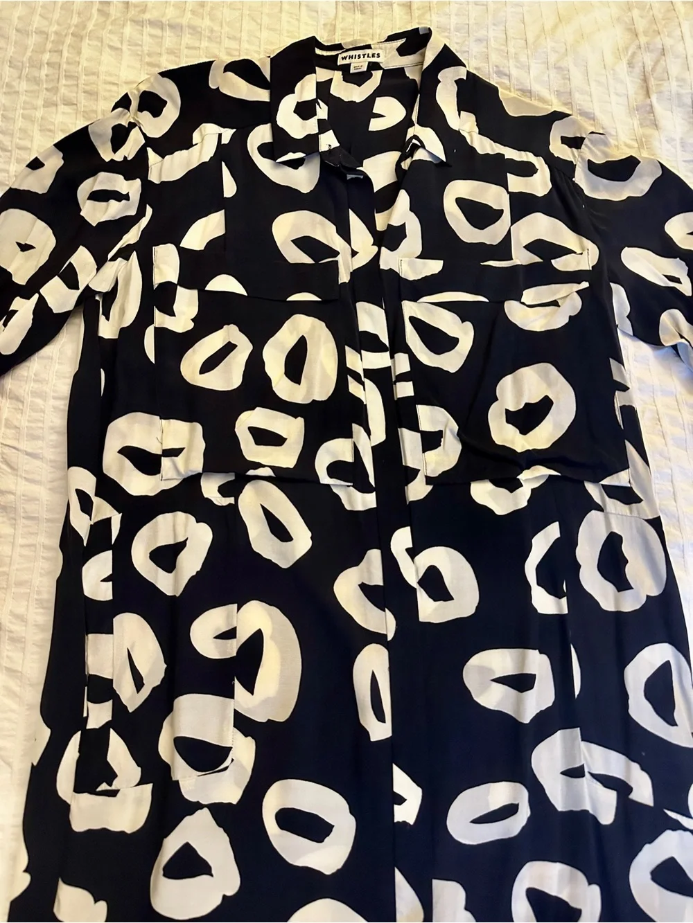 NWOT WHISTLES Black & White Marisa Loop Print Shirt Dress Abstract Contemporary